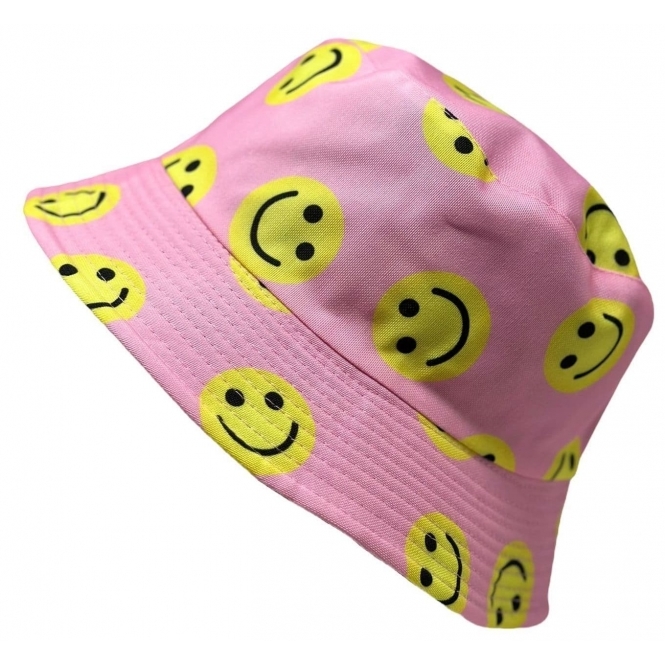 Acid Smiley Faces On Pink Reversible Bucket Hat