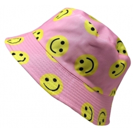 Acid Smiley Faces On Pink Reversible Bucket Hat