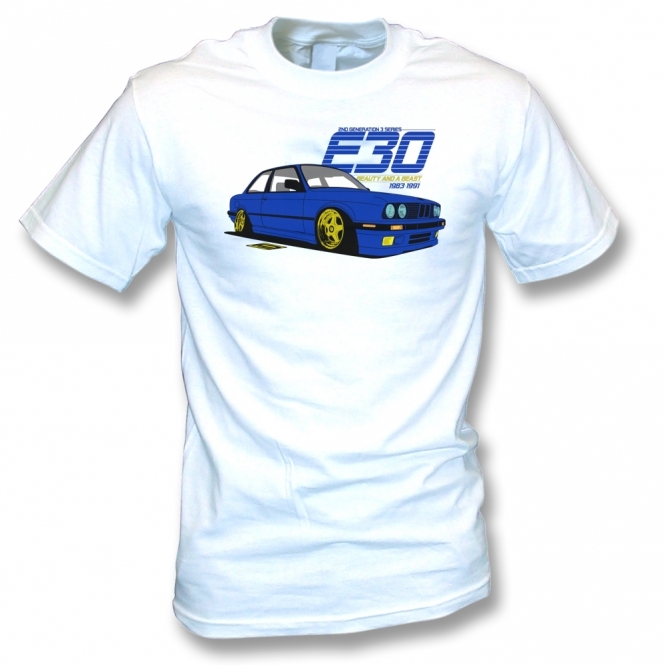 BMW E30 "Beauty And A Beast" (Blue Car) T-Shirt