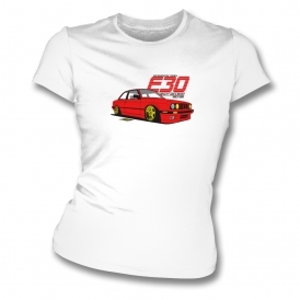 BMW E30 "Beauty And A Beast" (Red Car) Womens Slim Fit T-Shirt