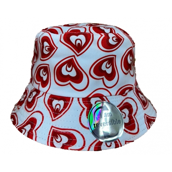 Hearts On White Reversible Bucket Hat