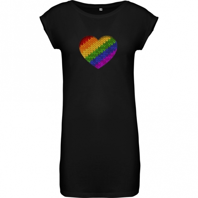Knitted Rainbow Heart Womens Long T-Shirt