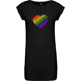 Knitted Rainbow Heart Womens Long T-Shirt