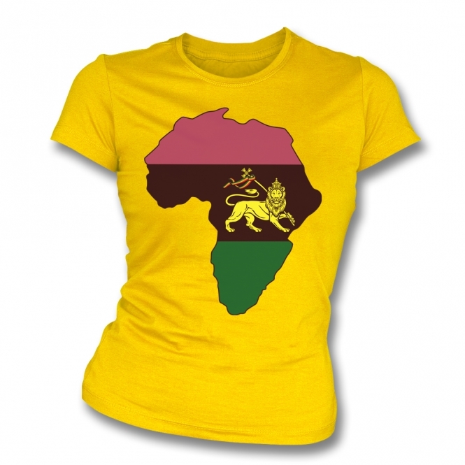 Lion Of Judah (As Worn By Ian Brown, The Stone Roses) Golden Yellow Womens Slim Fit T-Shirt