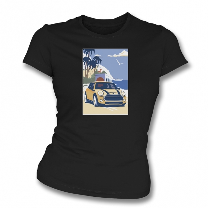 Mini Cooper (Retro Poster) Womens Slim Fit T-Shirt