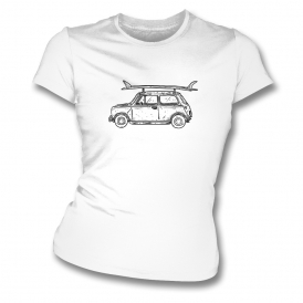 Mini With Surfboard Womens Slim Fit T-Shirt