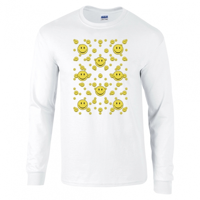Multi Smileys Original 90s Acid House Long Sleeve T-Shirt