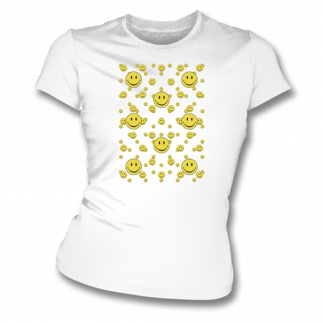 Multi Smileys Original 90's Acid House Womens Slim Fit T-Shirt