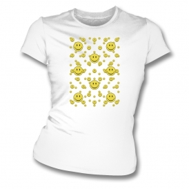 Multi Smileys Original 90's Acid House Womens Slim Fit T-Shirt