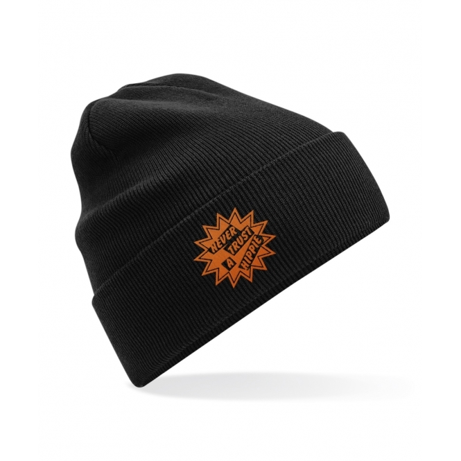 Never Trust A Hippie Embroidered Organic Cotton Beanie