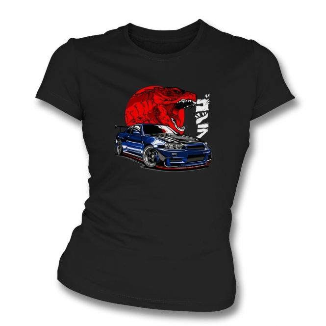 Nissan Skyline GT-R (Godzilla In Rising Sun) Womens Slim Fit T-Shirt