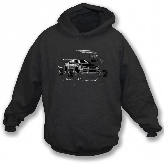 Nissan Skyline GT-R R34 Exploded Kids Hooded Sweatshirt