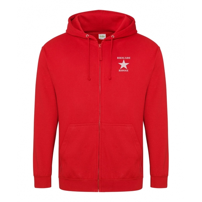Original Brigade Rosse (1970s Influenced) Embroidered Left Breast Logo Zip Hooded Sweatshirt