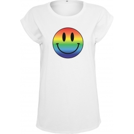 Rainbow Acid Smiley Womens Extended Shoulder T-Shirt