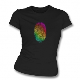 Rainbow Fingerprint Organic Womens Slim Fit T-Shirt