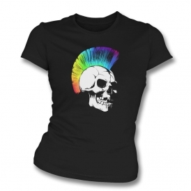 Rainbow Mohican Skull Organic Womens Slim Fit T-Shirt