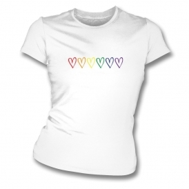 Rainbow Multiple Hearts Organic Womens Slim Fit T-Shirt