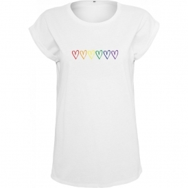 Rainbow Multiple Hearts Womens Extended Shoulder T-Shirt